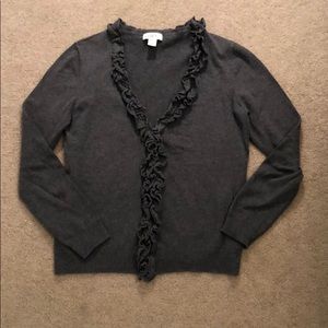 Ann Taylor LOFT Grey Ruffled Cardigan